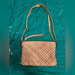 Woven Tan Leather Crossbody Bag